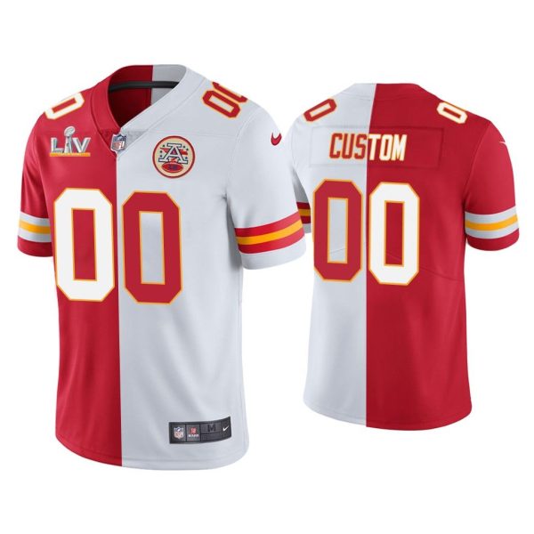 Custom Kansas City Chiefs Red White Super Bowl LV Split Jersey