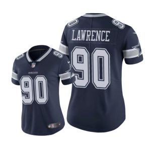 Dallas Cowboys #90 Navy DeMarcus Lawrence Game Jersey - Women