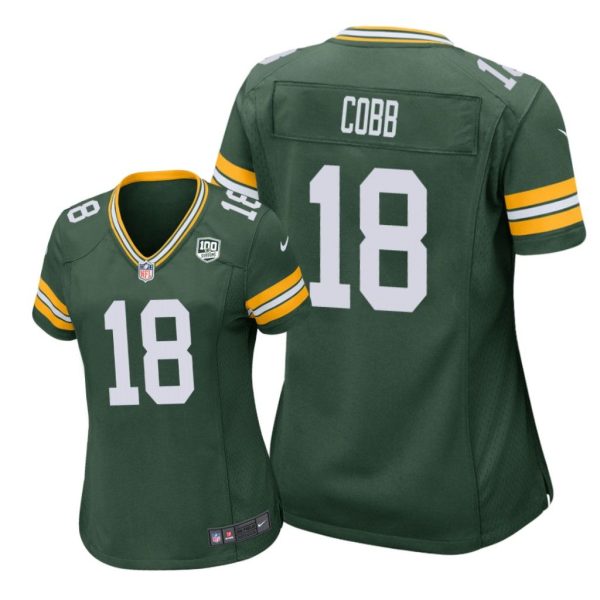 Green Bay Packers #18 Green Randall Cobb 100th Anniversary Jersey - Women