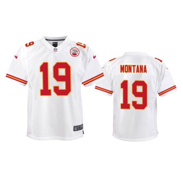 Kansas City Chiefs #19 White Joe Montana Game Jersey - Youth