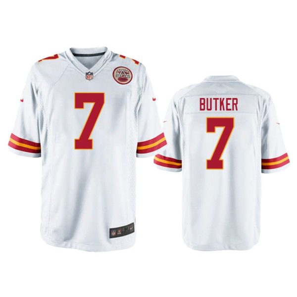 Kansas City Chiefs #7 White Men Harrison Butker Game Jersey