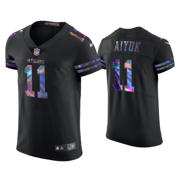Men Brandon Aiyuk San Francisco 49ers Black Golden Edition Holographic Jersey