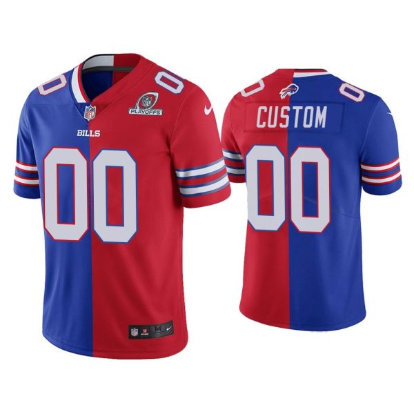 Men Custom Buffalo Bills Royal Red 2020 NFL Playoffs Split Jersey