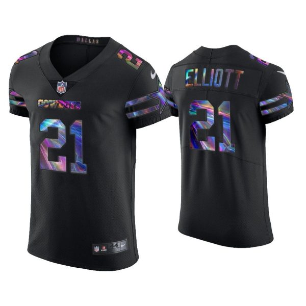 Men Ezekiel Elliott Dallas Cowboys Black Golden Edition Holographic Jersey