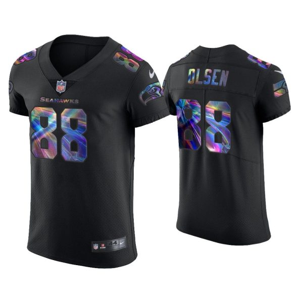 Men Greg Olsen Seattle Seahawks Black Golden Edition Holographic Jersey