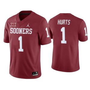Men Jalen Hurts #1 Oklahoma Sooners Crimson College Football Home Game Jersey
