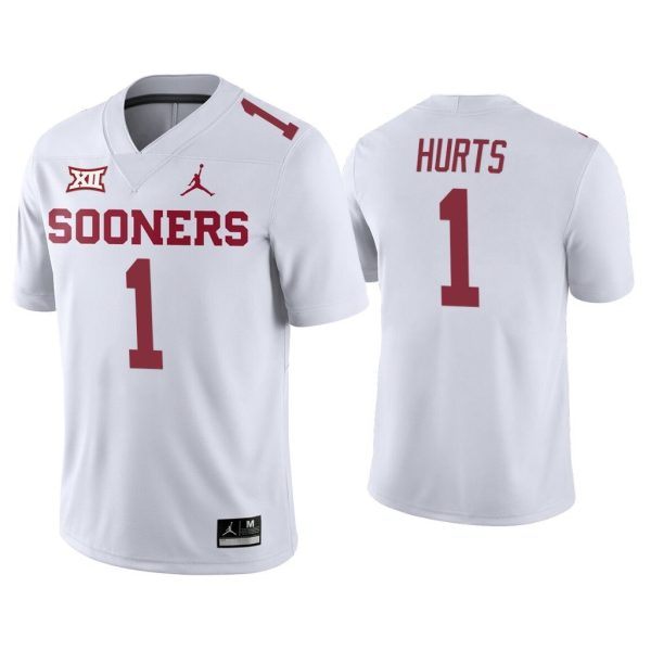 Men Jalen Hurts #1 Oklahoma Sooners White College Football Away Game Jersey