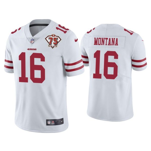 Men Joe Montana San Francisco 49ers White 75th Anniversary Patch Limited Jersey