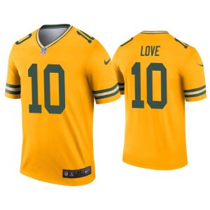 Men Jordan Love Green Bay Packers Gold Inverted Legend Jersey