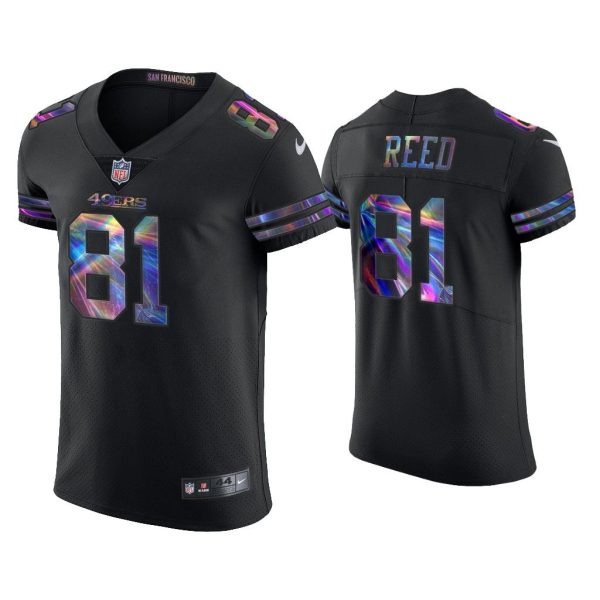 Men Jordan Reed San Francisco 49ers Black Golden Edition Holographic Jersey