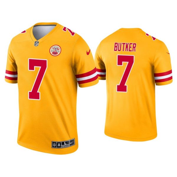 Men Kansas City Chiefs Harrison Butker Yellow Inverted Legend Jersey