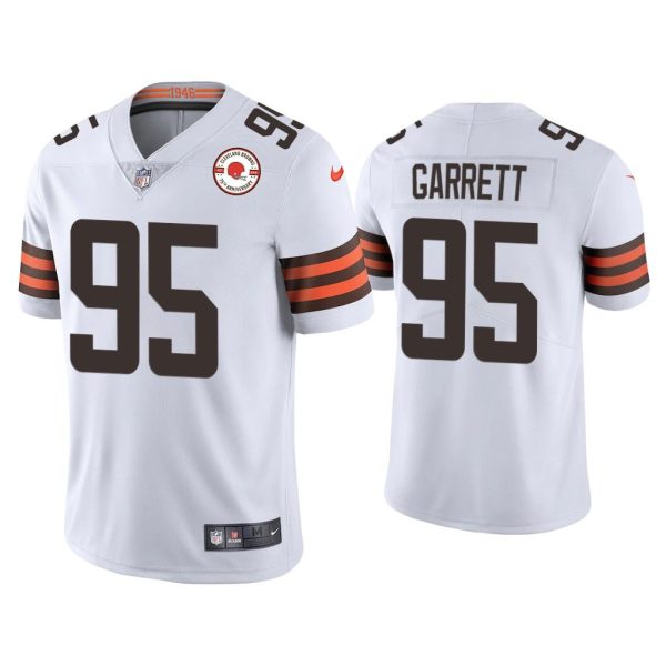 Men Myles Garrett Cleveland Browns White 75th Anniversary Patch Vapor Limited Jersey