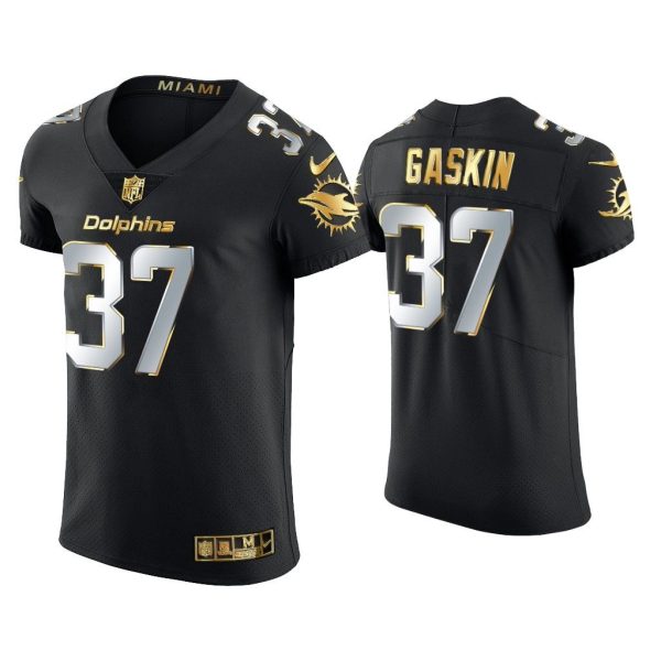 Men Myles Gaskin Miami Dolphins Black Golden Edition Elite Jersey