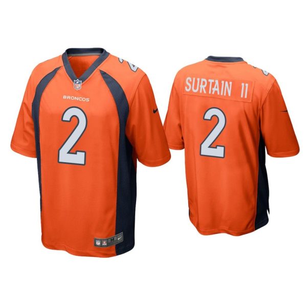 Men Patrick Surtain II Denver Broncos Orange 2021 NFL Draft Game Jersey