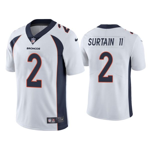 Men Patrick Surtain II Denver Broncos White 2021 NFL Draft Vapor Limited Jersey