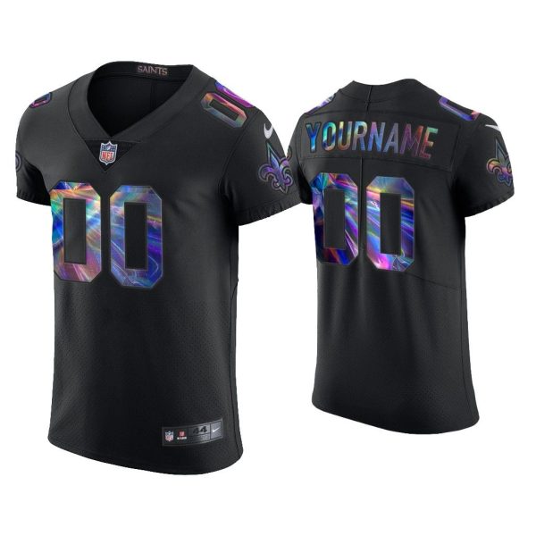 Men yourname New Orleans Saints Black Golden Edition Holographic Jersey