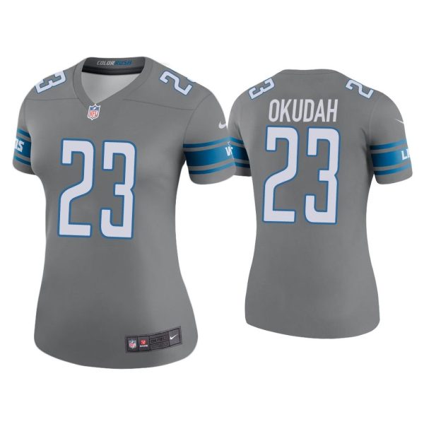 Women Color Rush Legend Jeff Okudah Detroit Lions Steel Jersey