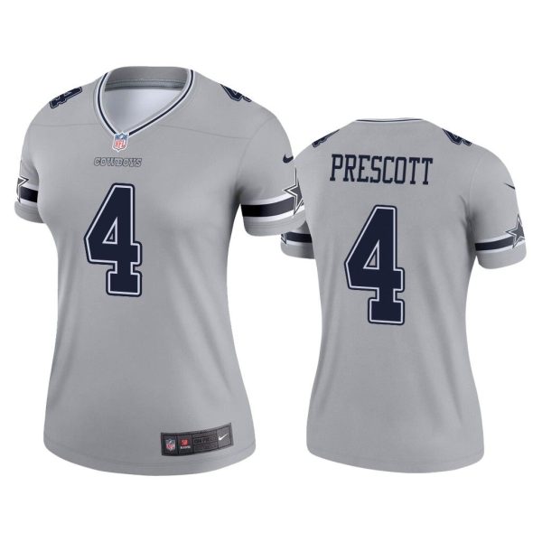 Women Dak Prescott Dallas Cowboys Silver Inverted Legend Jersey