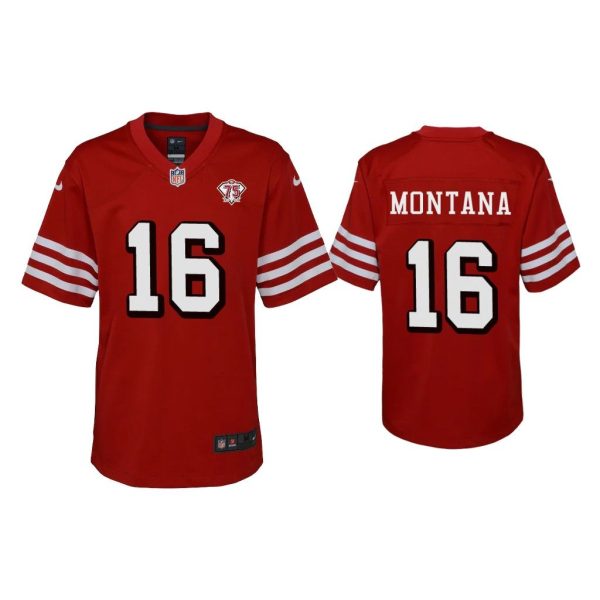 Youth Joe Montana San Francisco 49ers Scarlet 75th Anniversary Jersey