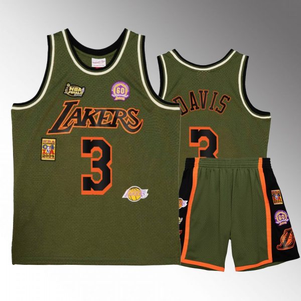 Anthony Davis #3 Los Angeles Lakers Military Flight patchs Green Shorts Set Jersey