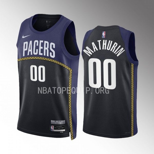 Bennedict Mathurin Indiana Pacers 2022-23 City Edition Black Navy #00 Jersey Swingman