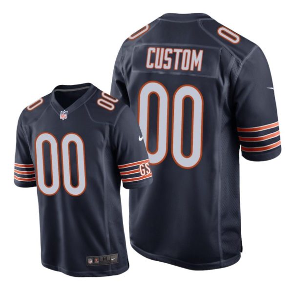 Chicago Bears #00 Navy Men Custom Game Jersey