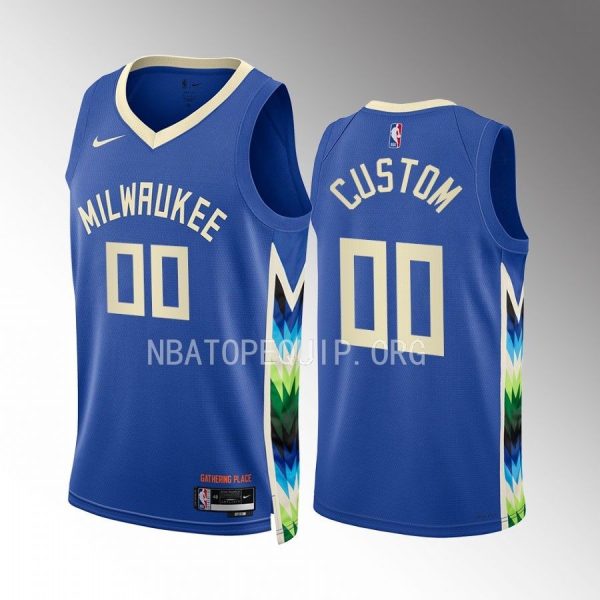 Custom 2022-23 Milwaukee Bucks Blue #00 City Edition Jersey Swingman