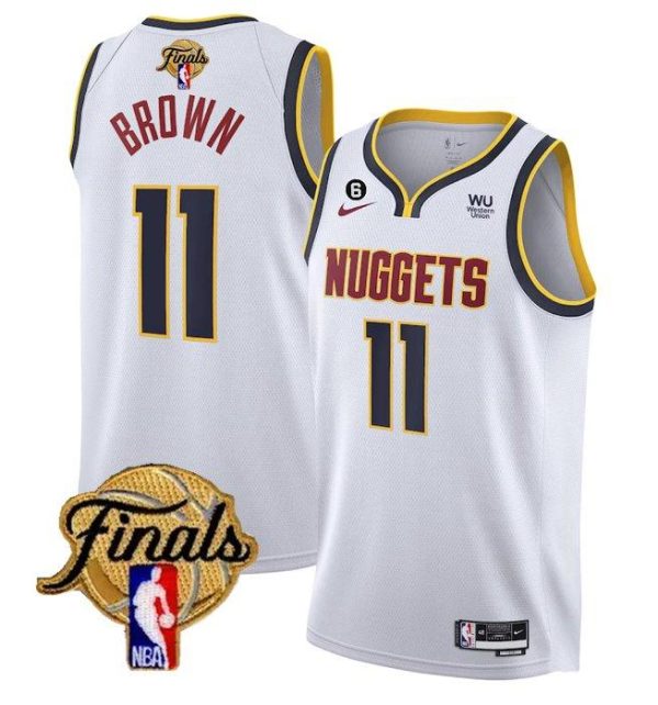 Denver Nuggets #11 Bruce Brown White 2023 Finals Association Edition & NO.6 Patch Stitched Jersey