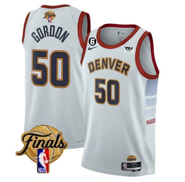Denver Nuggets #50 Aaron Gordon White 2023 Finals Icon Edition With NO.6 Patch Stitched Jersey