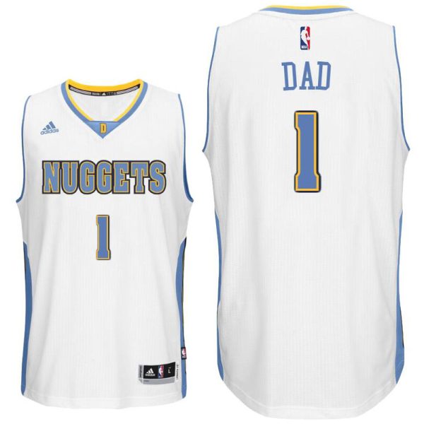 Father Day Gift-Denver Nuggets #1 Dad Logo White Home Swingman Jersey
