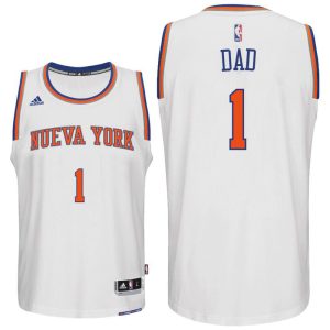 Father Day Gift-New York Knicks #1 Dad Logo White Home Swingman Jersey