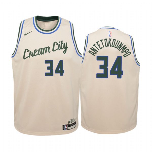Giannis Antetokounmpo Milwaukee Bucks 2019-20 City Youth Jersey - Cream