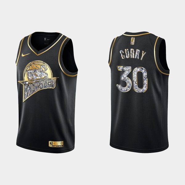 Golden State Warriors 2022 NBA Playoffs Stephen Curry #30 Diamond Edition Retro Logo Black Jersey