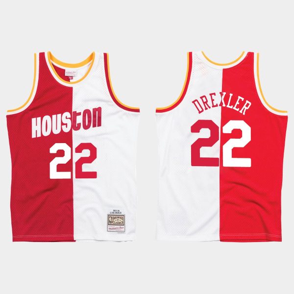 Houston Rockets Clyde Drexler Split Jersey White Red