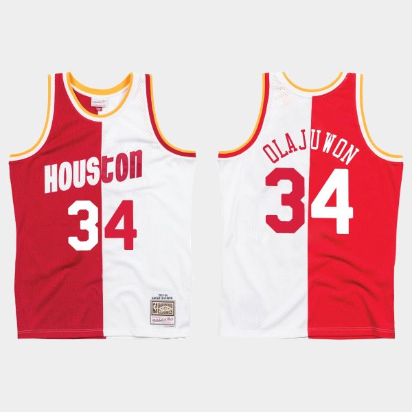 Houston Rockets Hakeem Olajuwon Split Jersey White Red