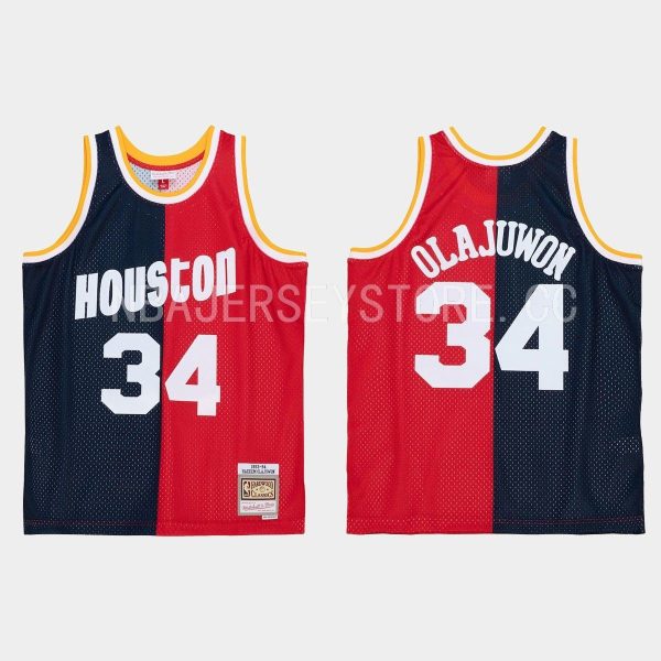 Houston Rockets Mitchell & Ness 1993-94 Split Edition #34 Hakeem Olajuwon Navy Red HWC Limited Jersey