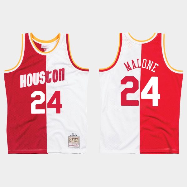 Houston Rockets Moses Malone Split Swingman Jersey White Red