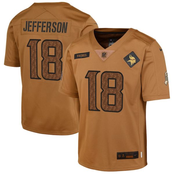 Justin Jefferson Minnesota Vikings Youth 2023 Salute To Service Limited Jersey - Brown