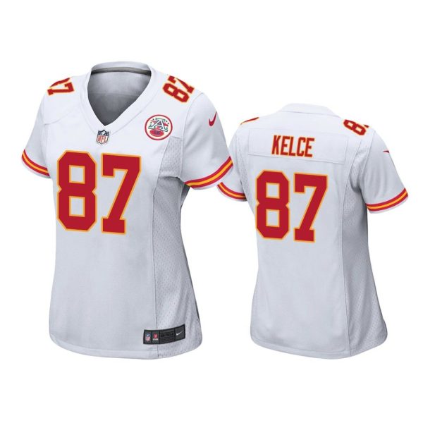 Kansas City Chiefs #87 White Travis Kelce Game Jersey - Women
