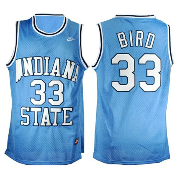 Larry Bird Blue Hardwood Legends NCAA Indiana State Sycamores #33 Basketball Jersey