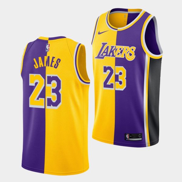 Los Angeles Lakers #23 LeBron James Icon & Statement Split Yellow Purple Jersey Two-toned