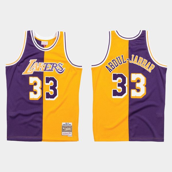 Los Angeles Lakers Kareem Abdul-Jabbar Split Purple Gold Jersey