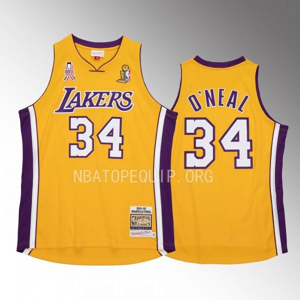 Los Angeles Lakers Shaquille O'Neal Throwback 2001-02 #34 Gold Jersey
