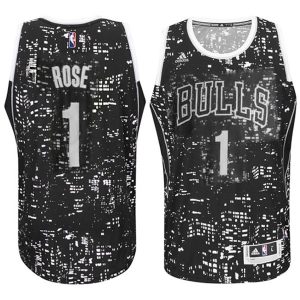 Male Chicago Bulls #1 Derrick Rose City Lights Black Swingman Jersey