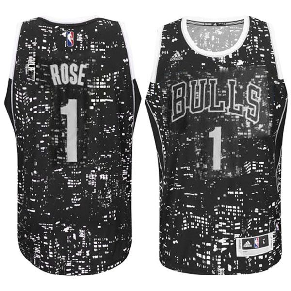 Male Chicago Bulls #1 Derrick Rose City Lights Black Swingman Jersey