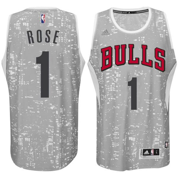 Male Chicago Bulls #1 Derrick Rose City Lights Gray Swingman Jersey