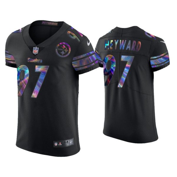 Men Cameron Heyward Pittsburgh Steelers Black Golden Edition Holographic Jersey
