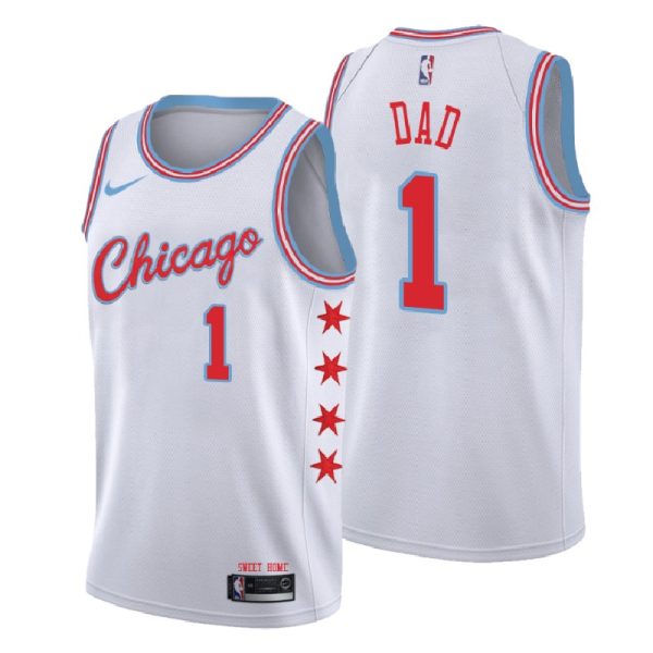 Men Chicago Bulls 2018 Father Day White Number 1 Dad Swingman Jersey