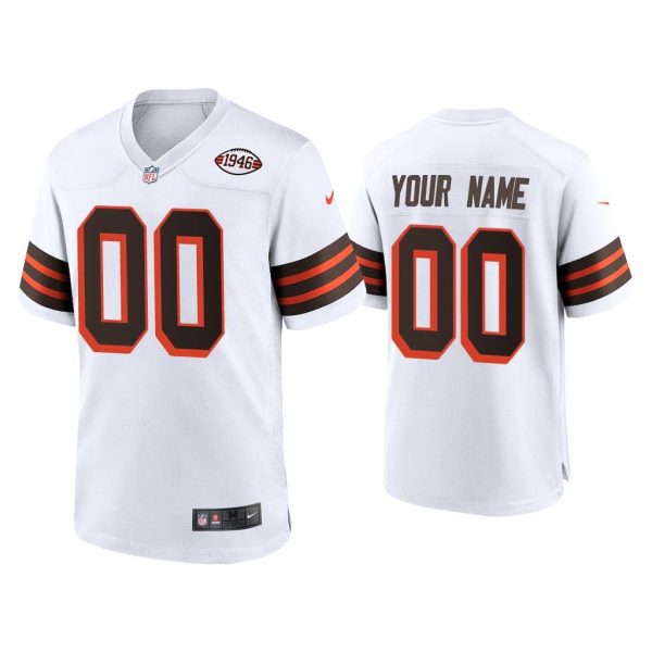 Men Custom Cleveland Browns White 1946 Collection Alternate Game Jersey