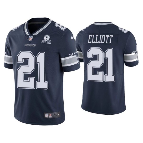 Men Dallas Cowboys 60th Anniversary Ezekiel Elliott Navy Limited Jersey